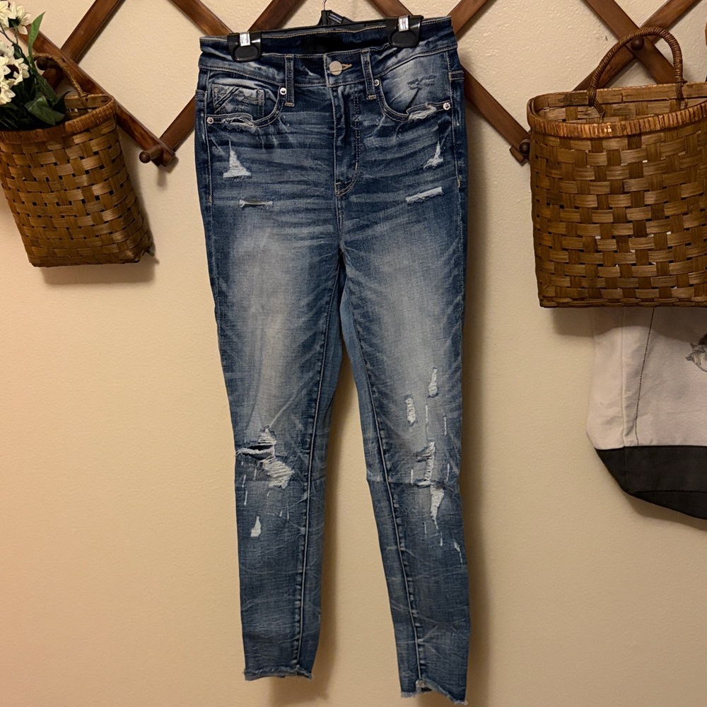 Buckle Distressed Denim Skinny Jeans